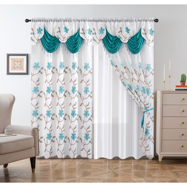 Petrichor Embroidery Sheer Curtain 2 Panels Set - Luxury Window