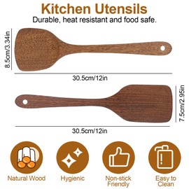Trendecor Olive Spatula Set of 2 30 cm Wooden Kitchen Utensil with Unique Grain for Pan, Cooking Utensils and Wok Wooden Turner