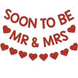 RICHHHA Red Glitter Soon to Be Mr & Mrs Banner With Heart,NO DIY,Pre-Strung Bridal Shower Wedding Party Decorations Engagement Bachelorette Party Garland Sign Married Party Supplies