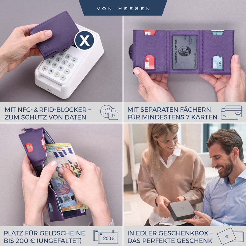 VON HEESEN Credit Card Holder Credit Card Holder, Violet, Mini