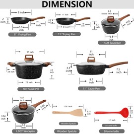 ESLITE LIFE Nonstick Cookware Sets, 12 Pcs Granite Coating Pots and Pans Set Kitchen Cooking Set, Compatible with All Stovetops (Gas, Electric & Induction), PFOA Free
