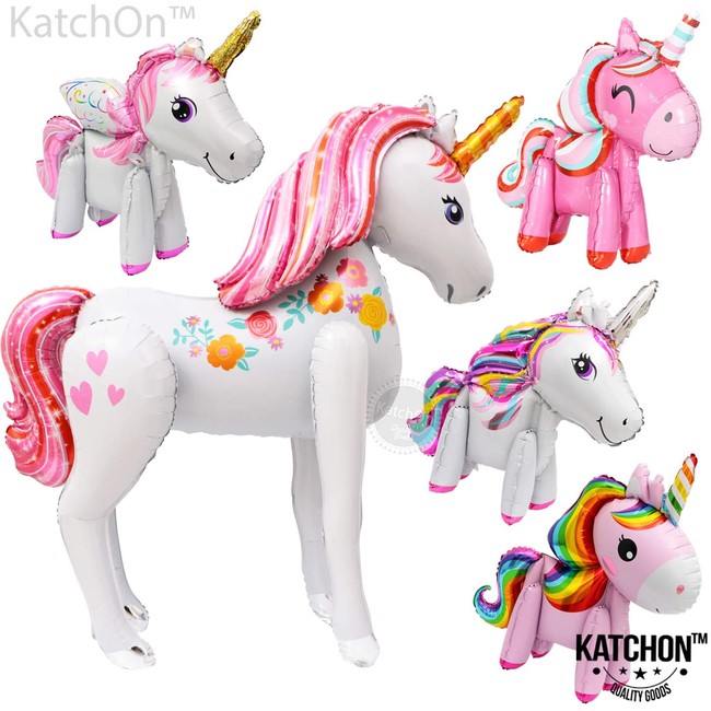 Unicon Balloons Set - 1 Xtra Large Unicorn Balloon 46 Inch | 4 Cute Unicorn Ballons 34 Inch | Pastel Rainbow Unicorn Party Supplies for Birthday and Baby Shower | Unicorn Balloons for Centerpieces