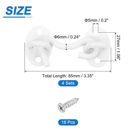 QUARKZMAN Pack of 4 2 Inch Hook and Eye Latches, Barn Door Lock Stainless Steel Cabin Hook Privacy Door Gate Hook for Window Sliding Door Fence Shed, White