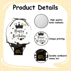 Happy Birthday Money Box for Cash, 45 PCS Black Gold Pull Money Box, DIY Money Gift Box for Cash Gifts, Surprise Birthday Gifts for Women Men Friend Girlfriend Wife Sister