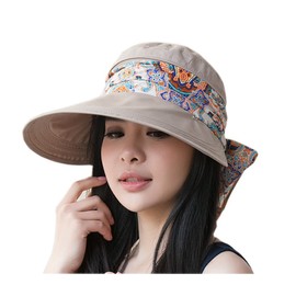 2-in-1 Folding Roll Up Wide Brim Sun Visor Cap UPF 50+ UV Protection Sun Hat with Detachable Neck Protector Hood for Travel Holiday Beach Swimming Cycling Camping Hiking Trekking Running Headwear