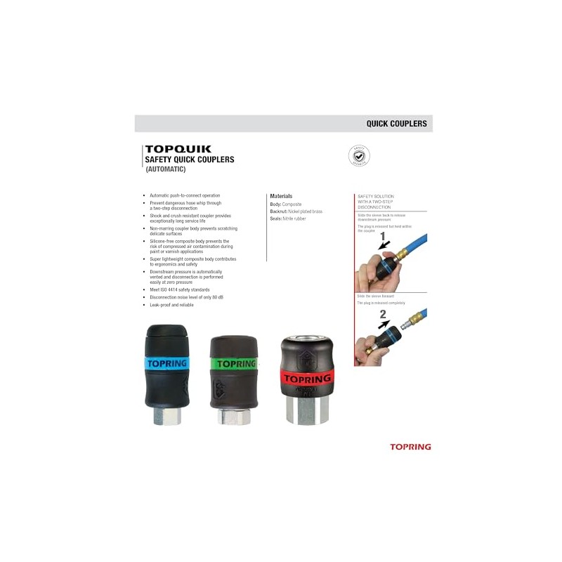 TOPRING 20.449 TOPQUIK Quick-Connect Coupler, 1/4 Industrial Plug Profile, 1/4(F)