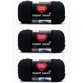Home Red Heart Super Saver Black Yarn - 3 Pack of 198g/7oz - Acrylic - 4 Medium (Worsted) - 364 Yards - Knitting/Crochet