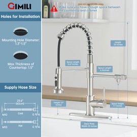 GIMILI Filter Kitchen Faucet for Water Filtration System Drinking Water Faucet 3 in1 Commercial Style Pull-Down Single Handle, Brushed Nickel,Without Water Filtration Device