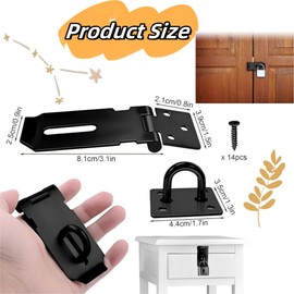 2 Pack Padlock Hasp Locks, 3Inch Stainless Steel Door Clasp Hasp Latch Lock,Door Gate Lock Hasp with Screws for Gate Shed Door Window Cabinet Drawer Cupboard Latch Lock（Black）