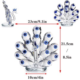 Crystal Peacock Figurines, Clear Peacock Statues, Crystal Peacock Decoration, Blue tail feather Peacock Ornaments Collectible, Paperweight Wedding Living Room Home Office Tabletop Decor (9.1"/23cm)