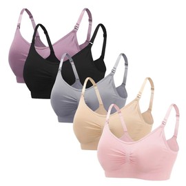Jasinber Paquete de 5 Brasier de Lactancia para Mujer - Cómodos, Ajustables, Transpirables - para Diario, Noche con Extensores, Copas Extraíbles (MX/US, Alfa, Mediano, Regular, Regular, 5 Colors)