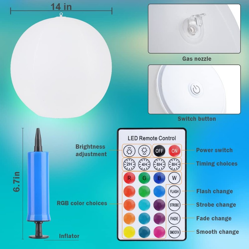GEEDIAR 4 Pack Solar Floating Pool Lights Inflatable Waterproof IP68,