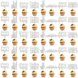 40Pcs Sliver Prom Cupcake Topper Prom Decorations for Party 2024 Prom Graduation Cupcake Topper 2024 Graduation Decorations Class of 2024 Prom Party Decorations 2024