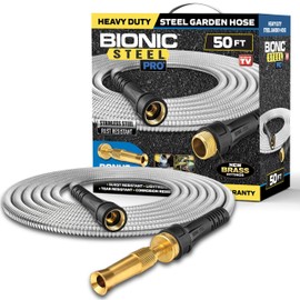 BIONIC STEEL PRO Metal Garden Hose 50 Ft with Nozzle, 304 Stainless Steel Water Hose, 50 Ft Garden Hose Tough & Flexible, Lightweight, Crush Resistant, Kink & Tangle Free, Rust Proof - 2025 Model