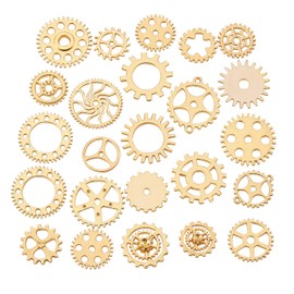 LiQunSweet 72 Pcs Metal Steampunk Wheel Gear Golden Plated Charms Machine Cog Small Mix Pendants for Necklace Bracelet Anklet Crafts Resin Fillers Jewelry Making - 10~26x5~26mm