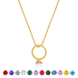 LADYGD Birthstone Necklace for Women 14K Gold Plated Cirlle Pendant CZ Necklaces Birthday Gifts 12 Month 19.5"+2" (Aquamarine)