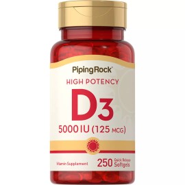Piping Rock Vitamin D3 5000iu Softgels | 250 Count | High Potency | Non-GMO | by Piping Rock