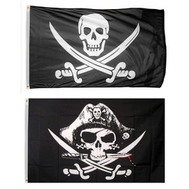 HOHAJIU Pirate Flag Jack Rackham and Dead Man's Chest Flag 3 X 5 Ft Polyester Flag with 2 Brass Grommets for Indoor and Outdoor Decoration (2PCS)