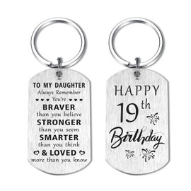 LGQDYMZ Daughter 19th Birthday Gifts from Mom Dad - 19 Years Old Daughter Birthday Inspirational Keychain - You Are Braver Loved Than You Believe Keychain Present