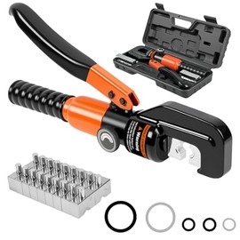 Hydraulic Crimping Tool Kit, Hydraulic Crimping Tool Battery Cable Crimper Wire Crimping Tool For 12AWG-2/0 AWG Copper Aluminum Stainless Steel With 9 Dies