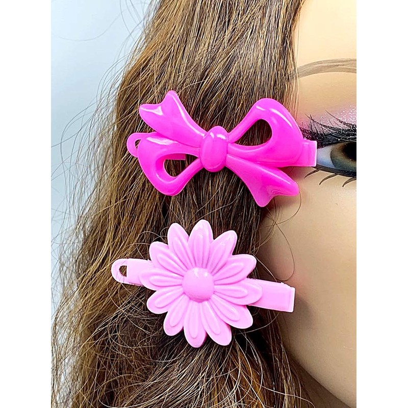 Tara Girls Self Hinge Multi Design Plastic Bow Hair Barrettes