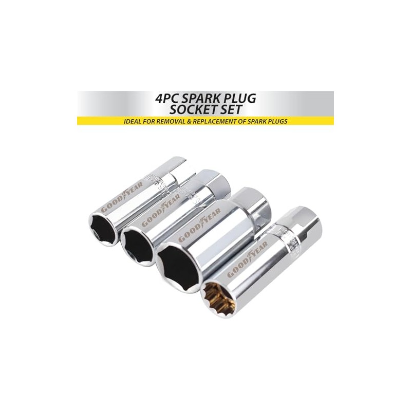Goodyear 4pc Spark Plug Socket Set - Durable Chrome Vanadium