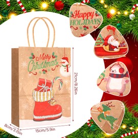 YASUOA Christmas Gift Bags,12 Pcs Christmas Kraft Paper Bags With Handles 8.85x7.08x3.5 Inches 6 Patterns Design Christmas Goody Bags Wrapping Bags for Xmas Gift Wrapping Party Gift Bags