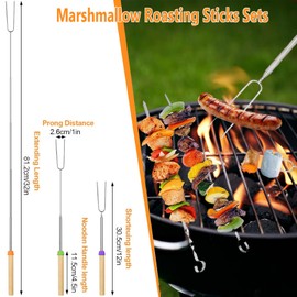 Marshmallow Roasting Sticks,8Pcs Extendable 32inch Long Metal Barbecue Forks with 10 Kebab BBQ Skewers,Hot Dog Camping BBQ Stick Accessories,Smores Sticks for Fire Pit,Camping,Bonfire and Grill