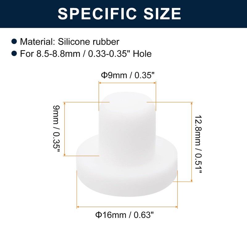 sourcing map 16 Pieces White Rubber Stopper, 9mm Plug Holes