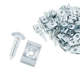 Motoforti 50 Sets 4.2x16mm U Clip Screw Assortment Car Clips Fasteners with Screws for Bumper Dash Door Panel Interior Silver Tone Long-Lasting