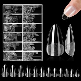 Pack of 240 Fake Nails, Short Nail Tips, 12 Sizes, Semi-Matte Manicure, Artificial Nail Tips, Nails Tips for Nail Art, DIY, Short Almond