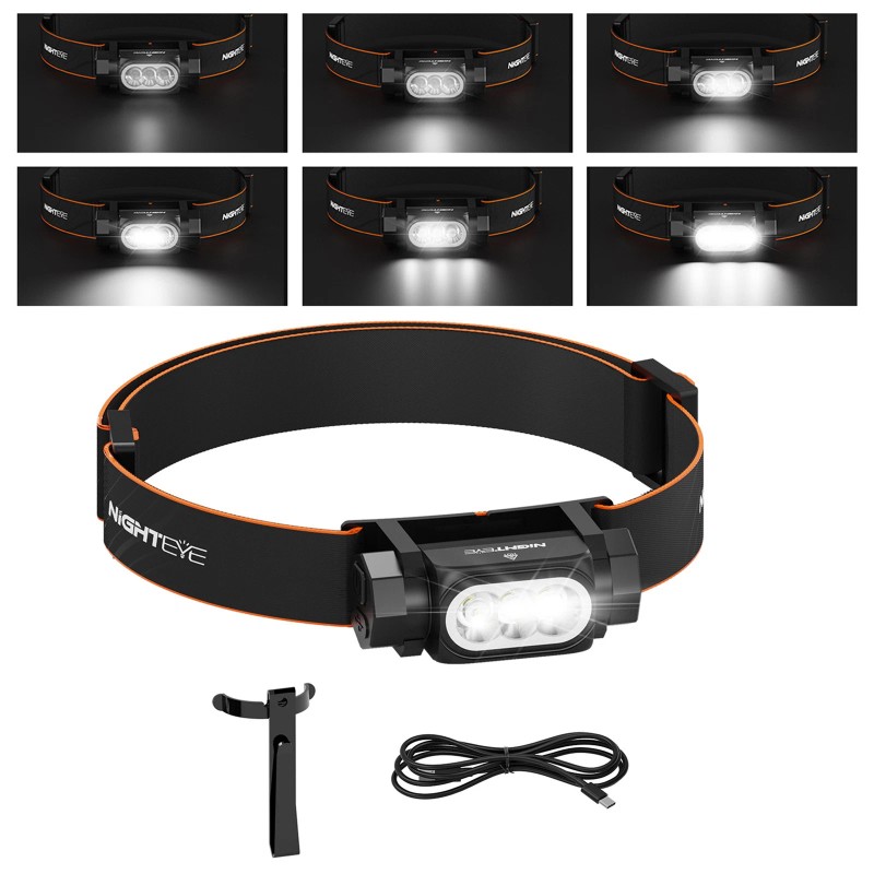 NIGHTEYE 2000LM LED Rechargeable Headlamp 6 Mode Light Waterproof for