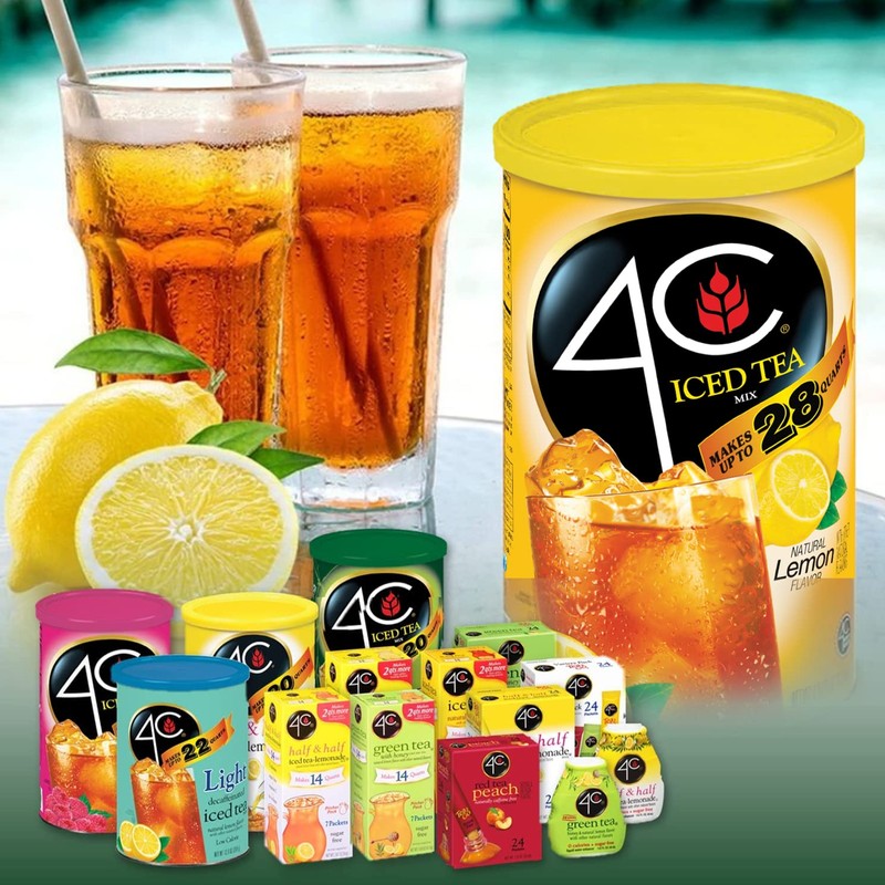 4C Powdered Drink Mix Cannisters, Decaffeinated Iced Tea 3 Pack,