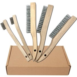 NICAVKIT 5-Piece Hand Wire Brush Set, Wire Brushes with Wooden Handle, 3 x Large Stainless Steel Brush 250 mm, 2 x Small Stainless Steel Brush 205 mm, Metal Brush Hand Wire Brush Set for Metal, Wood,