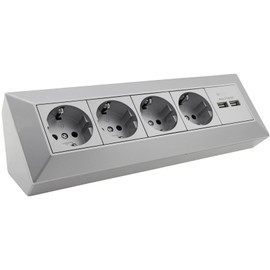ChiliTec Socket Block Corner Socket 4-Way Socket 2 x USB 3.1 A - 230 V Multiple Socket - Assembly & Corner Mounting for Kitchen Workshop I Silver