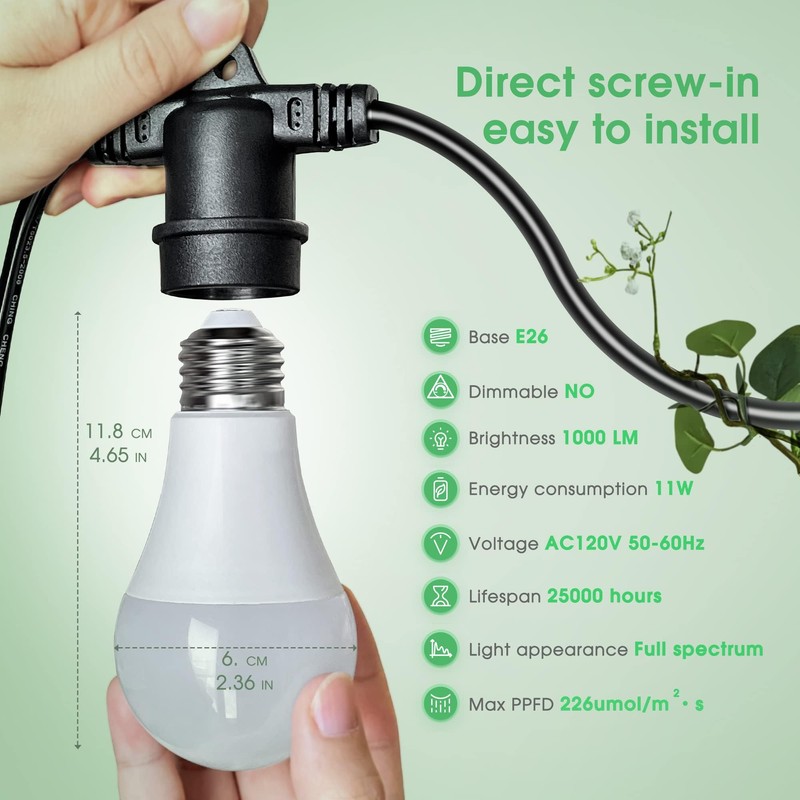 Hanging Grow Light 5000K, Briignite 3 Grow Light Bulbs with
