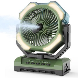 Camping Misting Fan - Portable Rechargeable Fan with 9oz Tank, Light, Hook - Battery Power 120H MAX Working, Fast Cooling, 4 Speed, Timer, Sleep Mode, for Outdoor, Travel, Patios, Beach