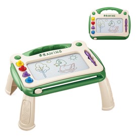 Large Magnetic Drawing Table, Magic Chalkboard, Doodle Block in 4 Colours with 4 Stamps for Children, Engraving Drawing Table Gift for 36 Months Children and Girls, Green