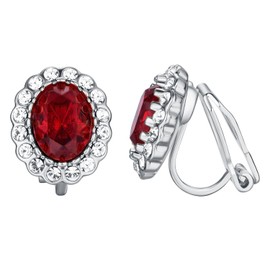 Vogem Red Non Pierced Clip On Earrings for Women Zirconia Crystal Non Pierced Earrings White Gold Plated Vintage Fancy Clip On Earrings