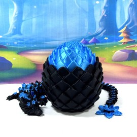3D Printed Dragon, Black and Blue Cherry Blossom Dragon in Dragon Egg, 12" Articulated Adult Fidget ADHD Autism Toy, Home Office Decor Executive Desk Toy - D080-BBE
