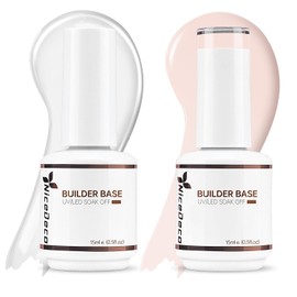 Nicedeco Hema Free Builder Base Gel Nail Polish 2 Pcs 15ml Cruelty Free Vegan Nude Pink Clear Builder Nail Gel Soak Off LED U V Gel Nail Kit Manicure