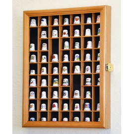 59 Opening Thimble/Small Miniature Display Case Cabinet Holder Wall Rack 98% UV Lockable, Oak