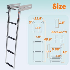 4-Step Stainless Steel Sliding Dive Ladder - Telescoping Ladder for Pontoon Boat, 900 lb Capacity