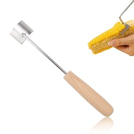 TIANLIN Corn Peeler, Stainless Steel Corn Cob Remover, Push Type Corn Stripper, with Wooden Handle, Good Grip, Corn Scoop, for Peeling Corn Grains