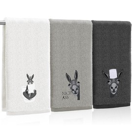 FuWeave 3 Pcs Funny Donkey Hand Towels Embroidered Donkey Farmhouse Decorative Bathroom Towels for Bathroom Kitchen Decor, 100% Cotton, 13.3 x 29.5''
