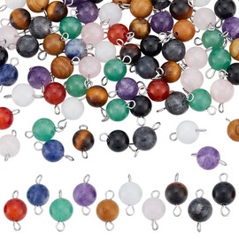 UNICRAFTALE 80Pcs 10 Colors Crystal Birthstone Charms Stone Connectors Charm for Jewelry Making Round Link Connector Charms Natural Gemstone Charm for Bracelets Necklaces Findings