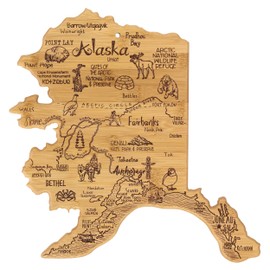 Totally Bamboo Destination Alaska State Shaped Serving and Cutting Board, Includes Hang Tie for Wall Display