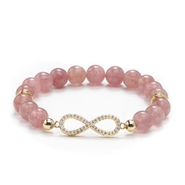 Lepida Infinity Symbol Pendant Women's Bracelet 8mm Strawberry Quartz Beaded Bracelets for Women, Pink