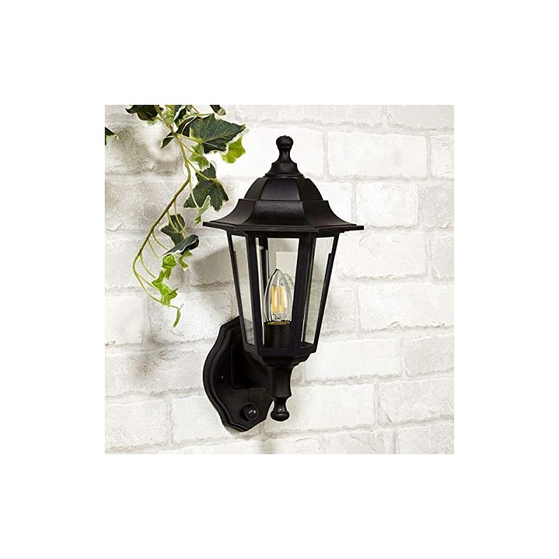 6 SIDED PIR MOTION SENSOR WALL LANTERN (Black 6 Sided