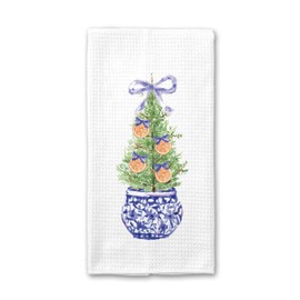 CANARY ROAD Orange Chinoiserie Christmas Tree Towel | Christmas Chinoiserie Kitchen Decor | Housewarming Gift | Work Party Christmas Gift | Pine Tree Decor | Christmas Tree Decor